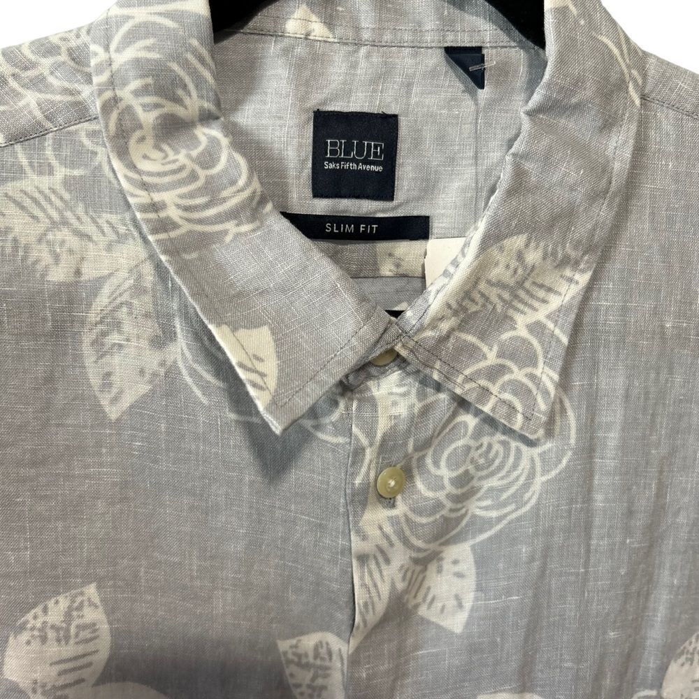 Blue By Saks Fifth Avenue Floral Linen Long Sleeved Slim Fit Button Down Shirt — image 5 of 8